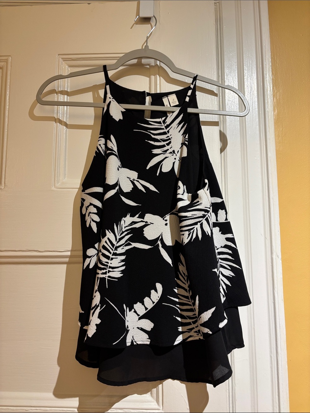 miami Black & White Tropical Print Sleeveless Halter Camisole